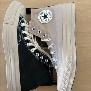 Converse Two-Tone High Top Sneakers in Black and Taupe